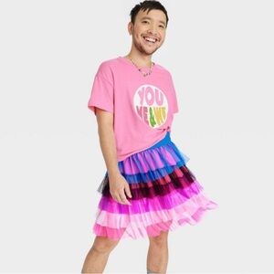 Target PRIDE  Pink Blue Purple Mesh Chiffon Tier Ruffle Mini Skirt Size LARGE